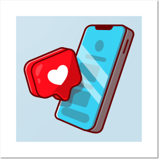 Mobile Phone With Love Sign Cartoon Posters and Art